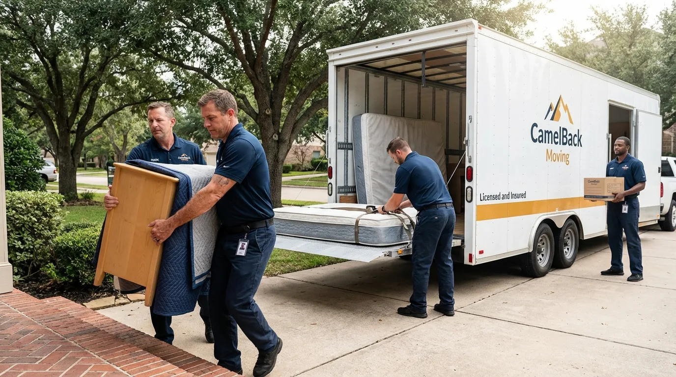 Crew loading residential truck for cross-state move from Grapevine, TX