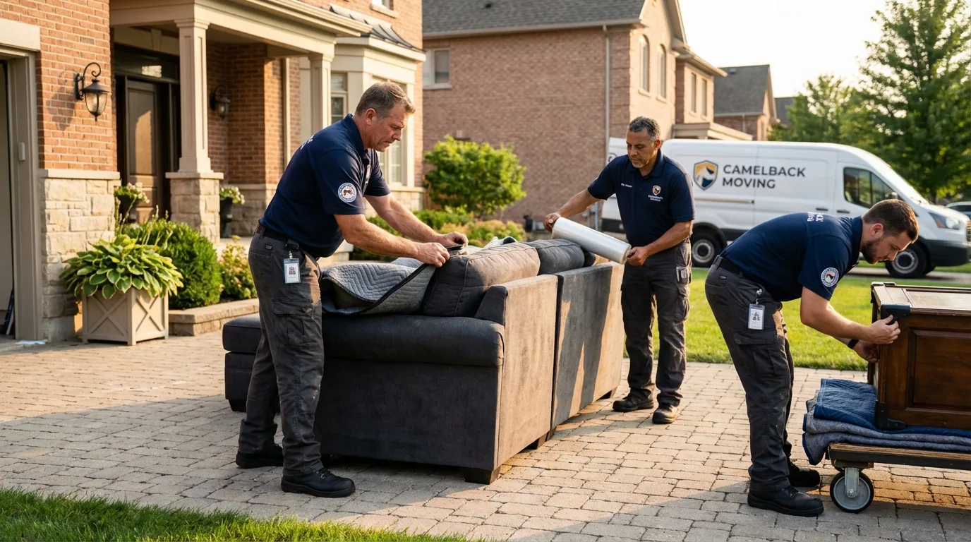 Large estate moving crew wrapping furniture in Grapevine, TX