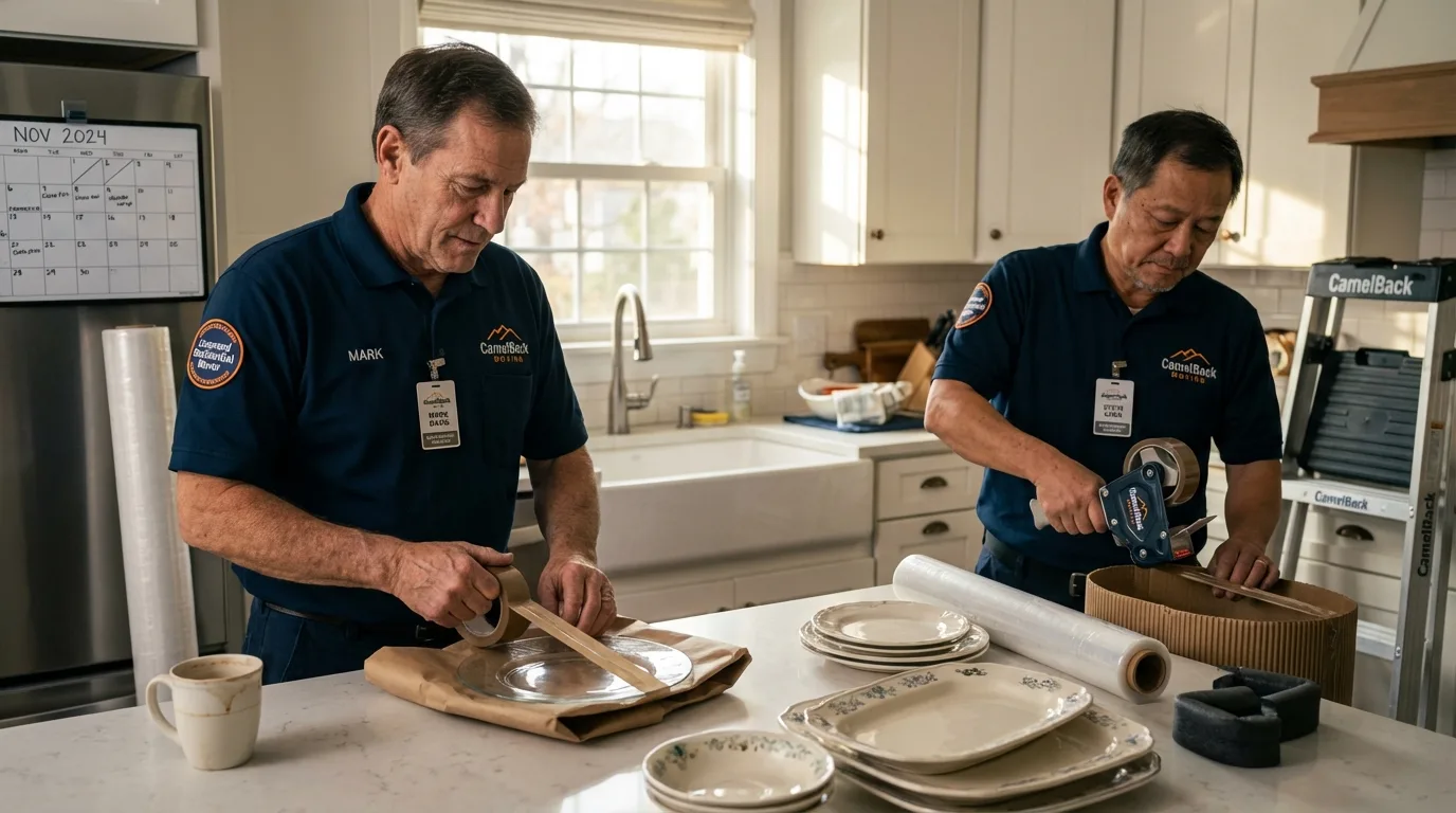 Professional crew packing kitchen dishware in Grapevine, TX